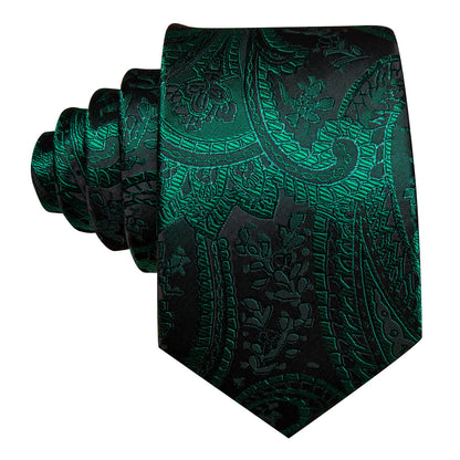 Green Paisley Jacquard Silk Tie, Pocket Square and Cufflinks Set tie sets    - Sophisticated Gentlemen