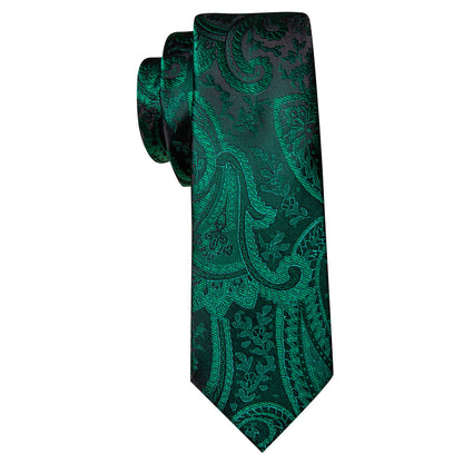 Green Paisley Jacquard Silk Tie, Pocket Square and Cufflinks Set tie sets    - Sophisticated Gentlemen