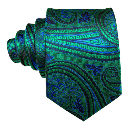 Blue and Green Paisley Floral Tie, Pocket Square and Cufflinks tie sets    - Sophisticated Gentlemen