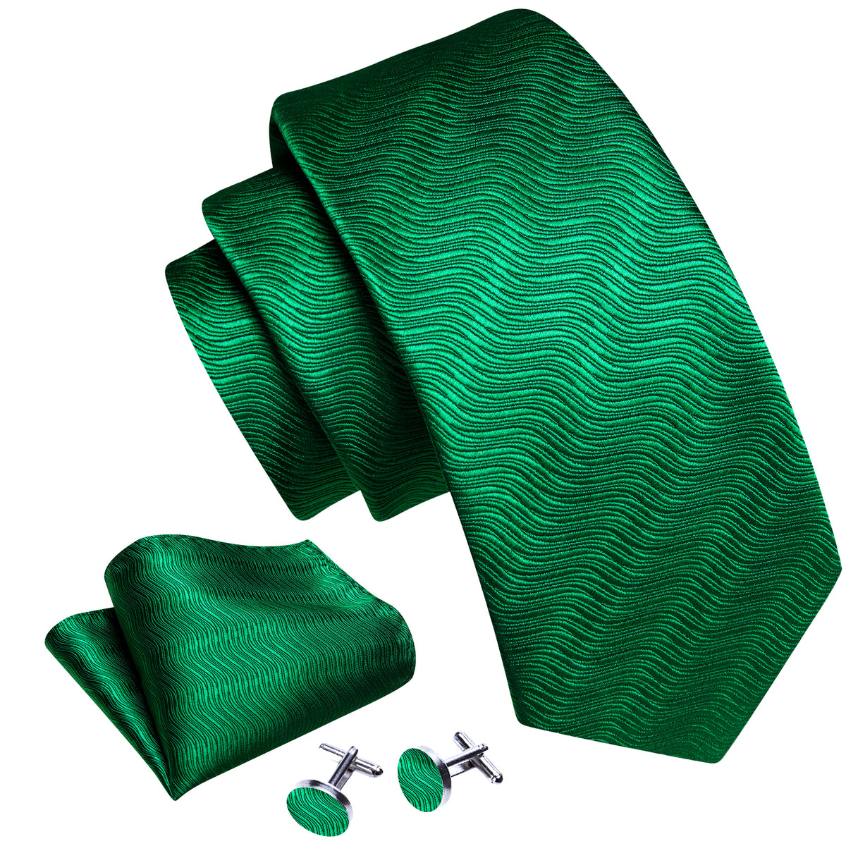 Dark Green Solid Silk Tie, Pocket Square and Cufflinks Set tie sets    - Sophisticated Gentlemen