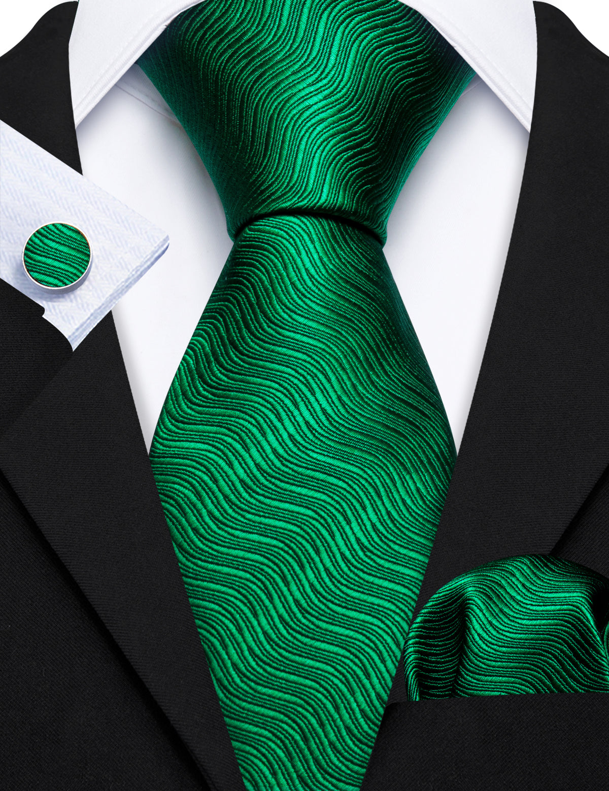Dark Green Solid Silk Tie, Pocket Square and Cufflinks Set tie sets    - Sophisticated Gentlemen