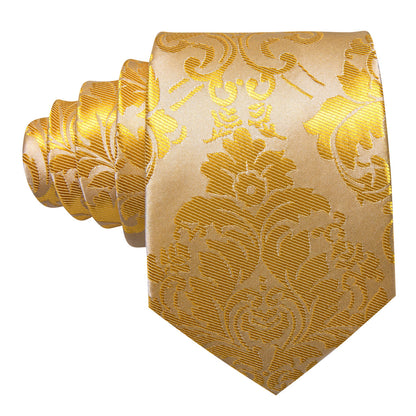 Yellow Gold Paisley Silk Tie, Pocket Square and Cufflinks Set tie sets    - Sophisticated Gentlemen