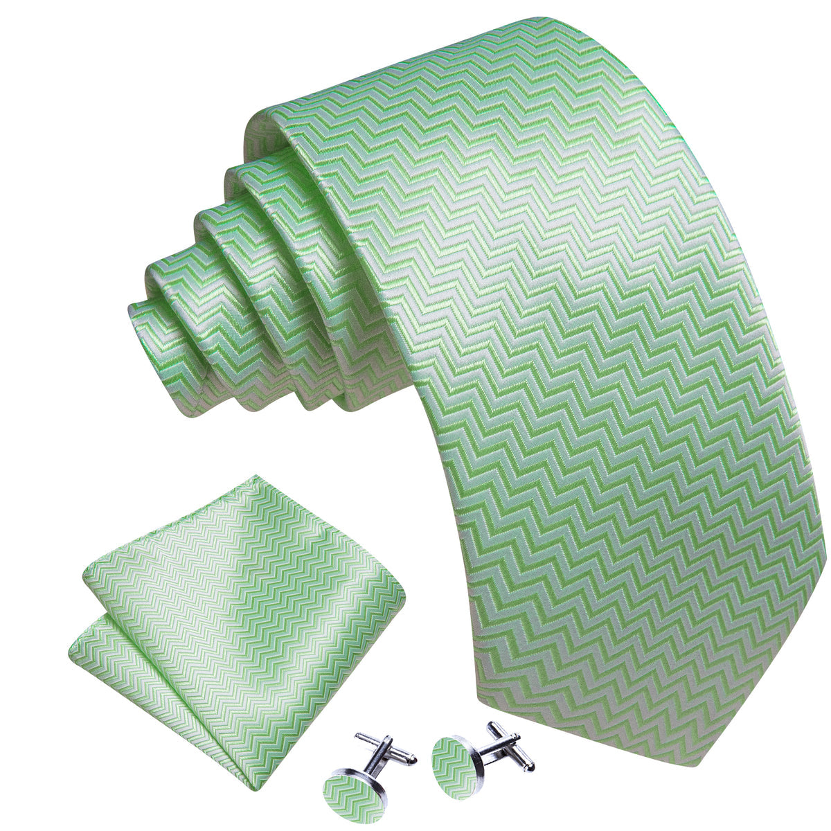 Turquoise Green Ripple Silk Tie, Pocket Square and Cufflinks Set tie sets    - Sophisticated Gentlemen