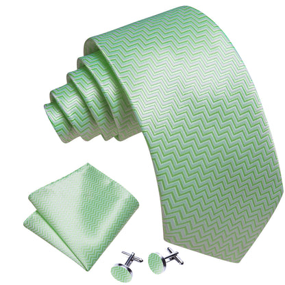 Turquoise Green Ripple Silk Tie, Pocket Square and Cufflinks Set tie sets    - Sophisticated Gentlemen