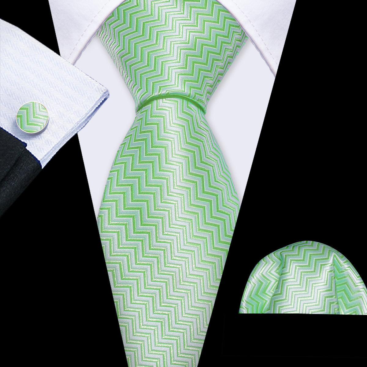Turquoise Green Ripple Silk Tie, Pocket Square and Cufflinks Set tie sets    - Sophisticated Gentlemen
