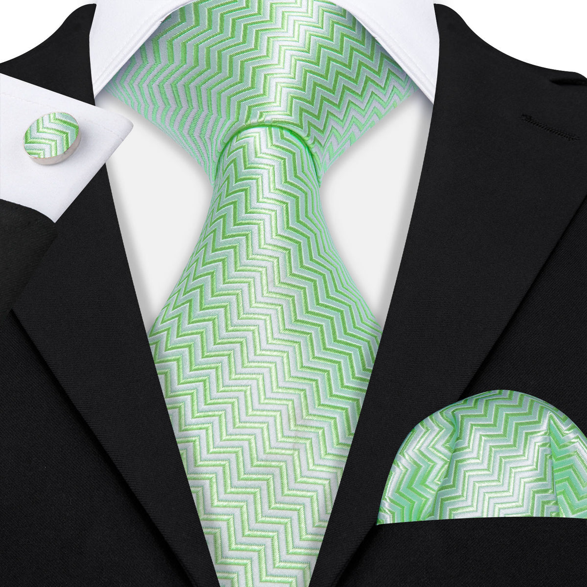 Turquoise Green Ripple Silk Tie, Pocket Square and Cufflinks Set tie sets    - Sophisticated Gentlemen