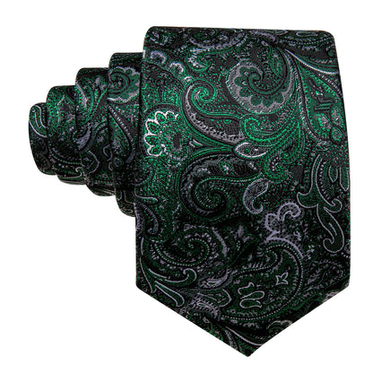 Black & Forest Green Paisley Silk Tie, Pocket Square & Cufflinks Set tie sets - Sophisticated Gentlemen