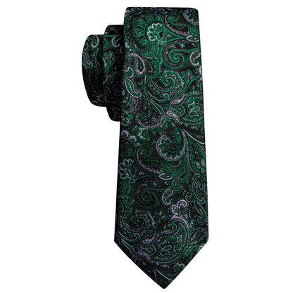 Black & Forest Green Paisley Silk Tie, Pocket Square & Cufflinks Set tie sets - Sophisticated Gentlemen
