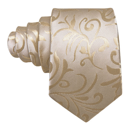 Tan Floral Silk Tie, Pocket Square and Cufflinks Set tie sets    - Sophisticated Gentlemen