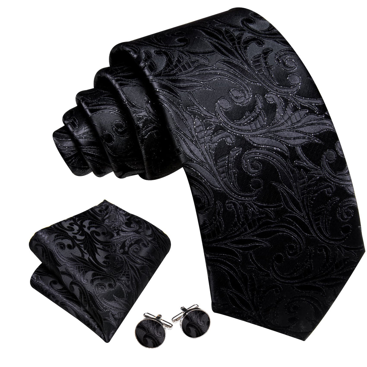 Black to Match Wedding Guest Dresses Floral Tie, Pocket Square and Cufflinks Set tie sets    - Sophisticated Gentlemen