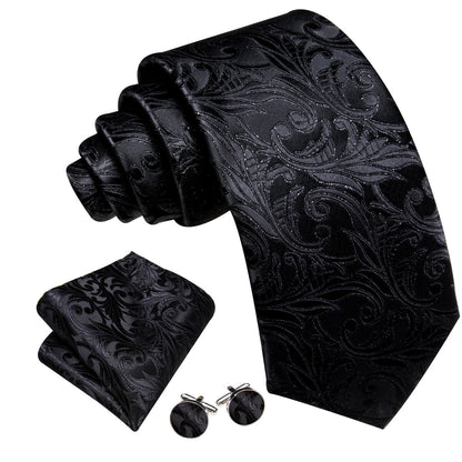 Black to Match Wedding Guest Dresses Floral Tie, Pocket Square and Cufflinks Set tie sets    - Sophisticated Gentlemen