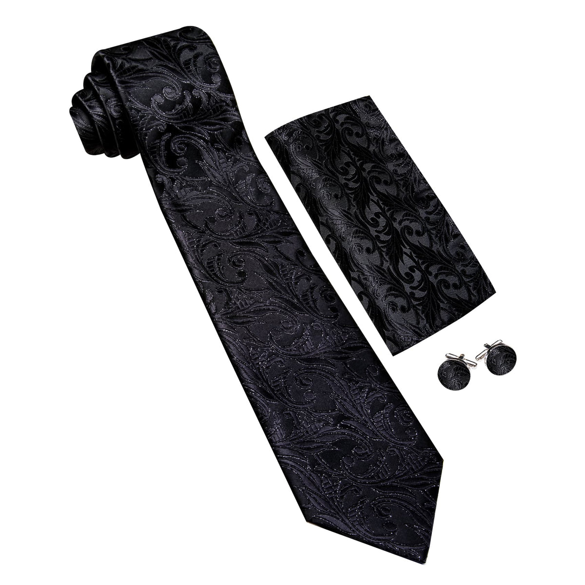 Black to Match Wedding Guest Dresses Floral Tie, Pocket Square and Cufflinks Set tie sets    - Sophisticated Gentlemen