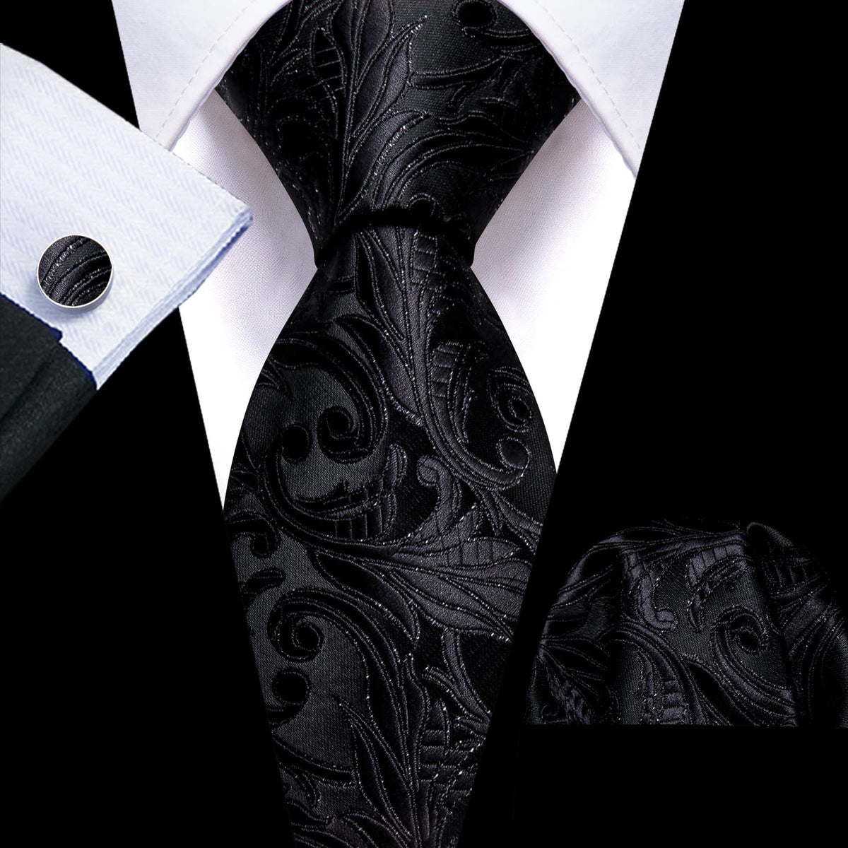 Black to Match Wedding Guest Dresses Floral Tie, Pocket Square and Cufflinks Set tie sets    - Sophisticated Gentlemen