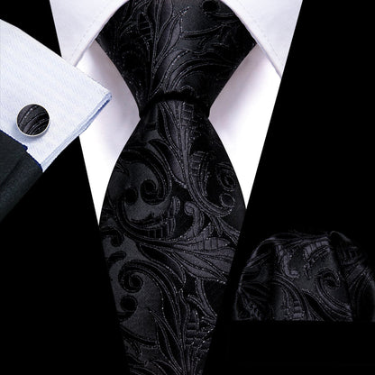 Black to Match Wedding Guest Dresses Floral Tie, Pocket Square and Cufflinks Set tie sets    - Sophisticated Gentlemen
