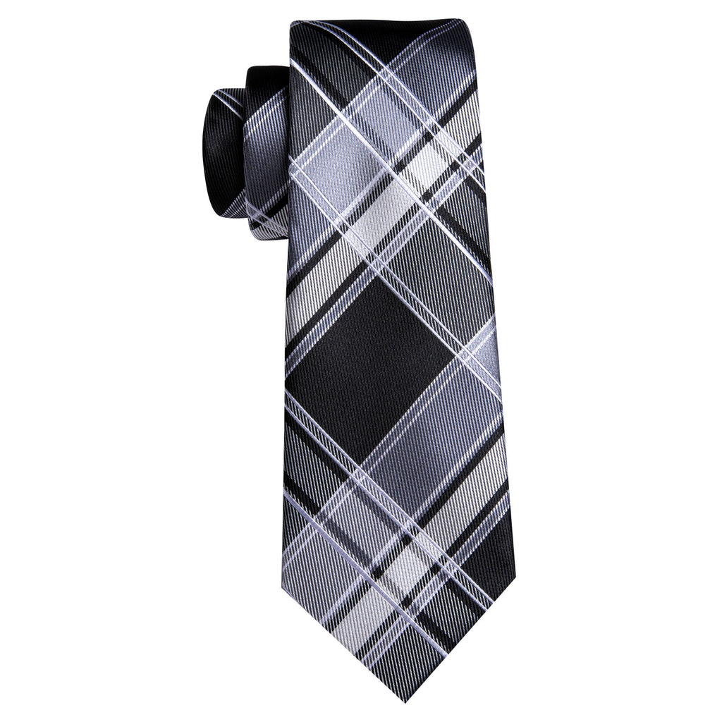 Black Gray Plaid Silk Tie, Pocket Square and Cufflinks Set tie sets    - Sophisticated Gentlemen