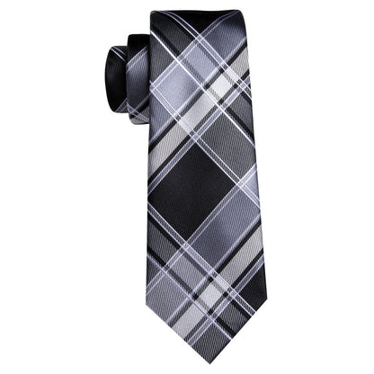 Black Gray Plaid Silk Tie, Pocket Square and Cufflinks Set tie sets    - Sophisticated Gentlemen