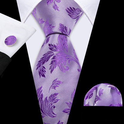 Purple Floral Silk Tie, Pocket Square and Cufflinks Set tie sets    - Sophisticated Gentlemen