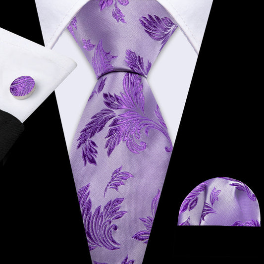 Purple Floral Silk Tie, Pocket Square and Cufflinks Set tie sets    - Sophisticated Gentlemen