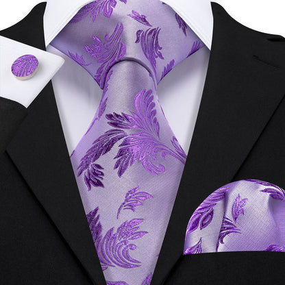 Purple Floral Silk Tie, Pocket Square and Cufflinks Set tie sets    - Sophisticated Gentlemen