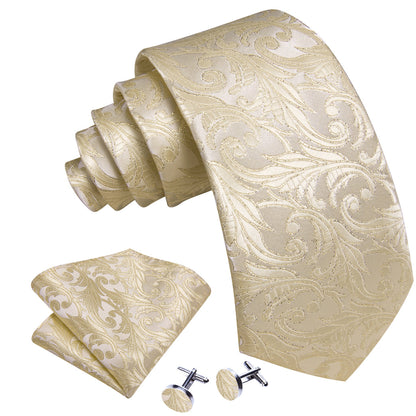 Lemon Chiffon Floral Silk Tie, Pocket Square and Cufflinks Set tie sets    - Sophisticated Gentlemen