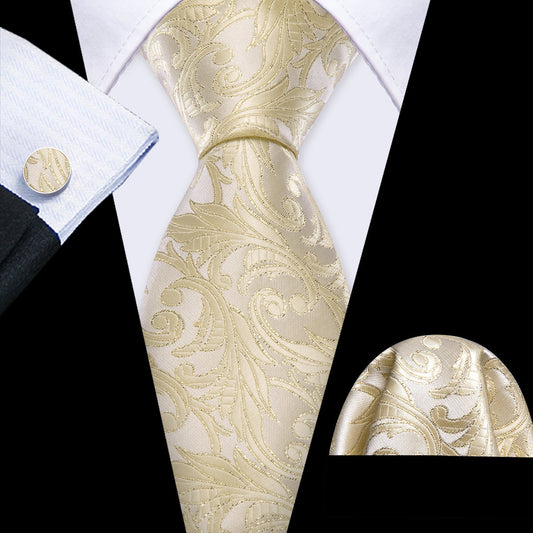 Lemon Chiffon Floral Silk Tie, Pocket Square and Cufflinks Set tie sets    - Sophisticated Gentlemen