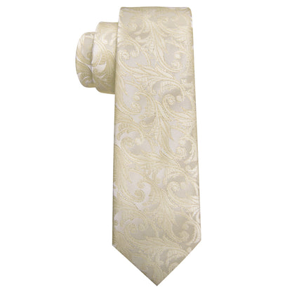 Lemon Chiffon Floral Silk Tie, Pocket Square and Cufflinks Set tie sets    - Sophisticated Gentlemen
