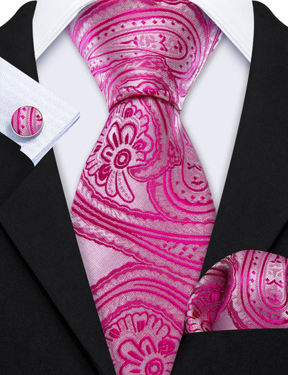 Orchid Pink Floral Tie, Pocket Square and Cufflinks Set tie sets    - Sophisticated Gentlemen