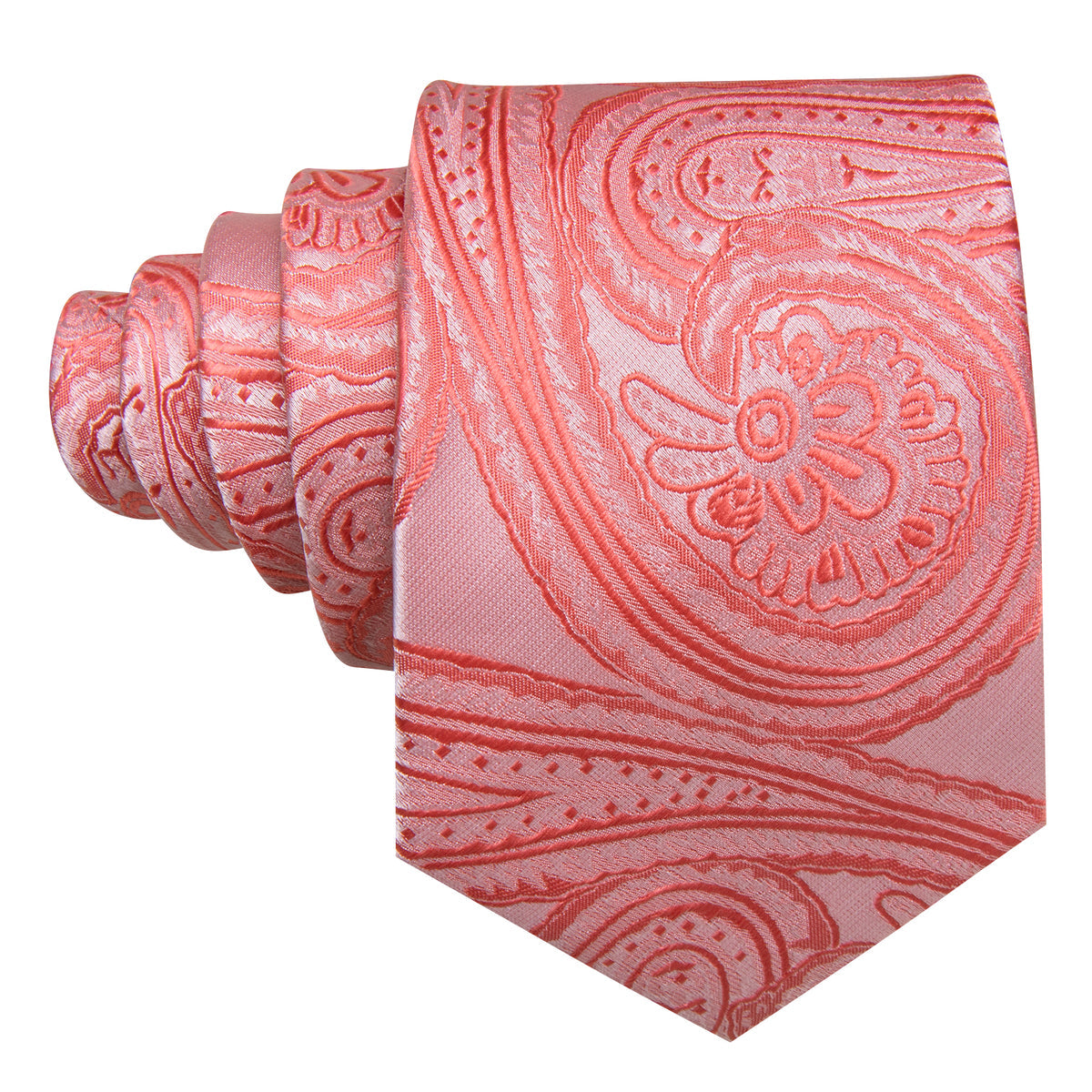 Light Coral Paisley Silk Tie, Pocket Square and Cufflinks Set tie sets    - Sophisticated Gentlemen