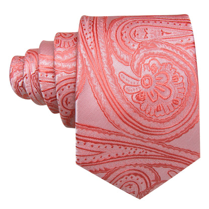 Light Coral Paisley Silk Tie, Pocket Square and Cufflinks Set tie sets    - Sophisticated Gentlemen