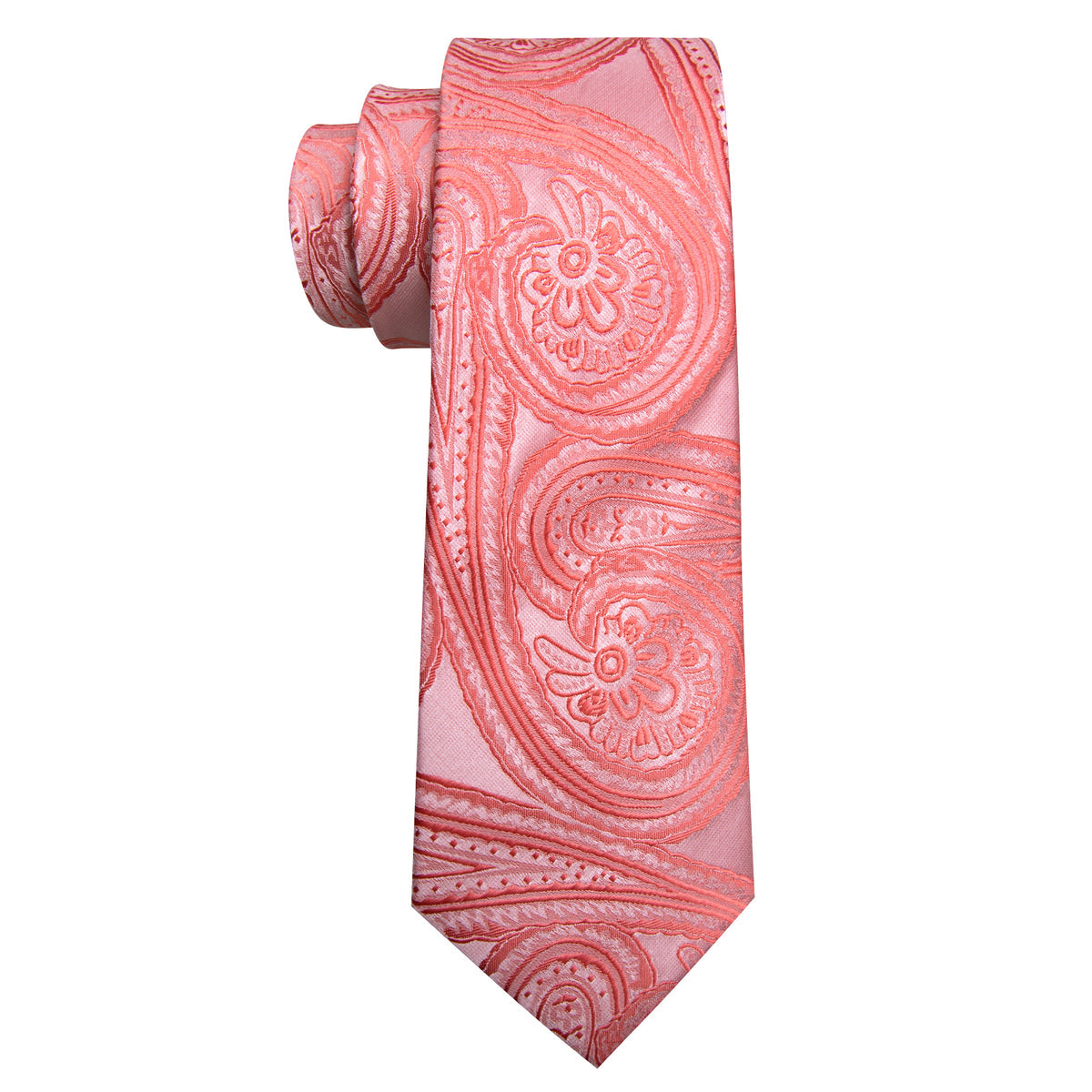 Light Coral Paisley Silk Tie, Pocket Square and Cufflinks Set tie sets    - Sophisticated Gentlemen