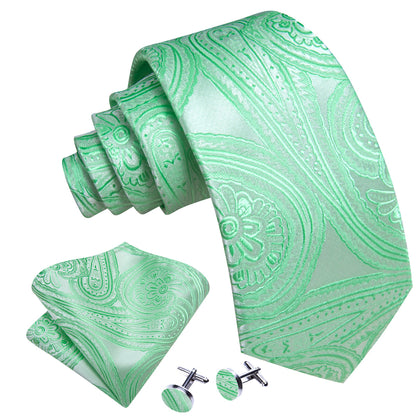 Light Green Paisley Silk Tie, Pocket Square and Cufflinks Set tie sets    - Sophisticated Gentlemen