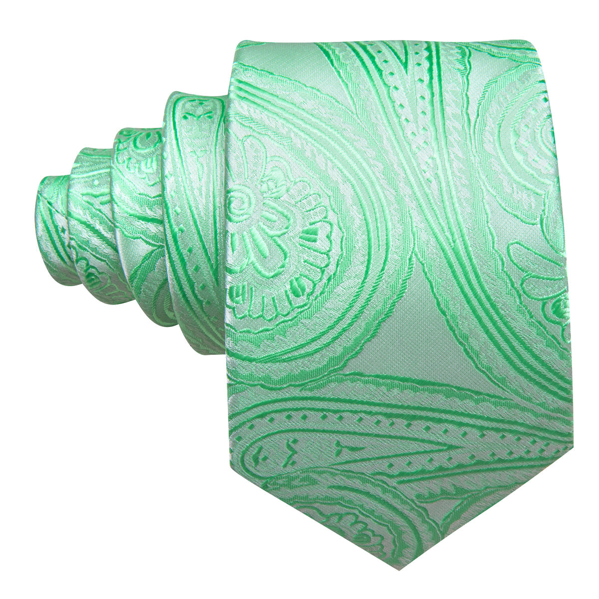 Light Green Paisley Silk Tie, Pocket Square and Cufflinks Set tie sets    - Sophisticated Gentlemen
