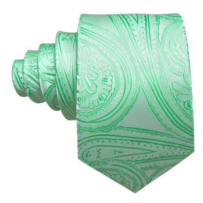 Light Green Paisley Silk Tie, Pocket Square and Cufflinks Set tie sets    - Sophisticated Gentlemen