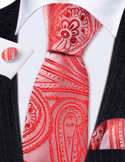 Light Red Paisley Silk Tie, Pocket Square and Cufflinks Set tie sets    - Sophisticated Gentlemen