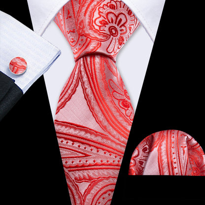 Light Red Paisley Silk Tie, Pocket Square and Cufflinks Set tie sets    - Sophisticated Gentlemen