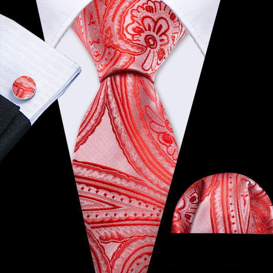 Light Red Paisley Silk Tie, Pocket Square and Cufflinks Set tie sets    - Sophisticated Gentlemen