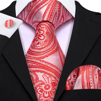 Light Red Paisley Silk Tie, Pocket Square and Cufflinks Set tie sets    - Sophisticated Gentlemen