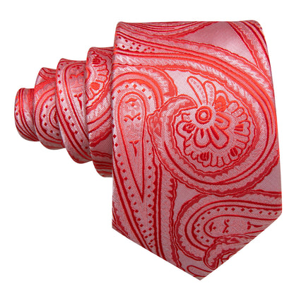 Light Red Paisley Silk Tie, Pocket Square and Cufflinks Set tie sets    - Sophisticated Gentlemen
