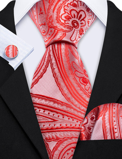 Light Red Paisley Silk Tie, Pocket Square and Cufflinks Set tie sets    - Sophisticated Gentlemen