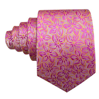 Pink Peach Blossom Jacquard Silk Tie, Pocket Square and Cufflinks Set tie sets    - Sophisticated Gentlemen