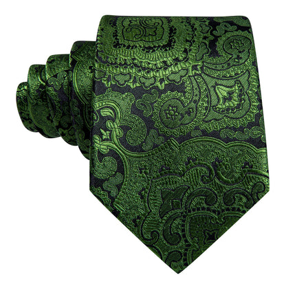 Olive Paisley Silk Tie, Pocket Square and Cufflinks Set tie sets    - Sophisticated Gentlemen