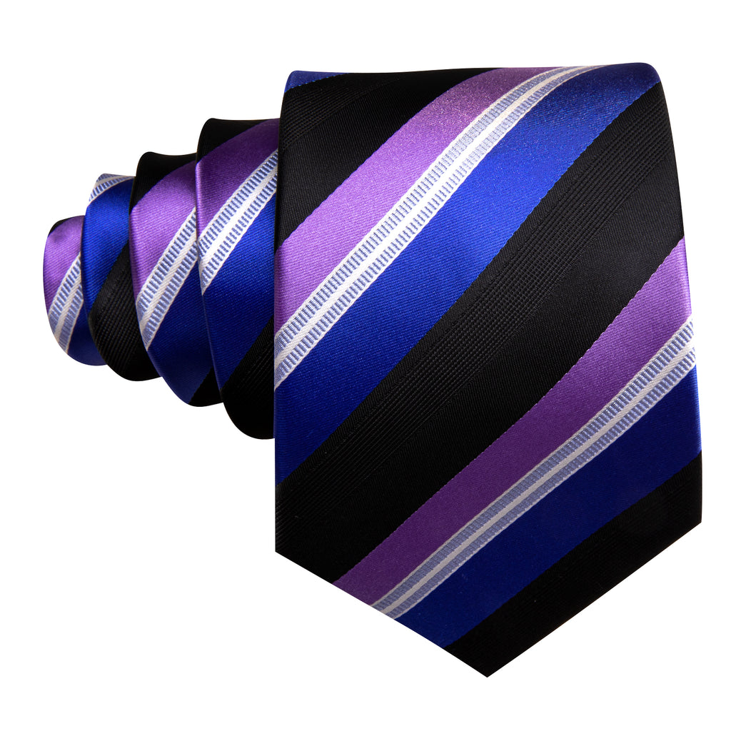 Blue Purple Striped Silk Tie, Pocket Square and Cufflinks Set tie sets    - Sophisticated Gentlemen