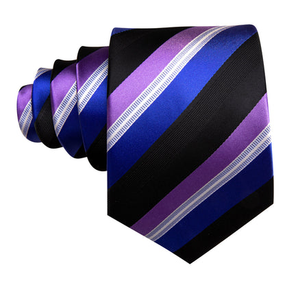 Blue Purple Striped Silk Tie, Pocket Square and Cufflinks Set tie sets    - Sophisticated Gentlemen