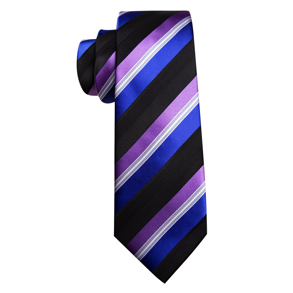 Blue Purple Striped Silk Tie, Pocket Square and Cufflinks Set tie sets    - Sophisticated Gentlemen
