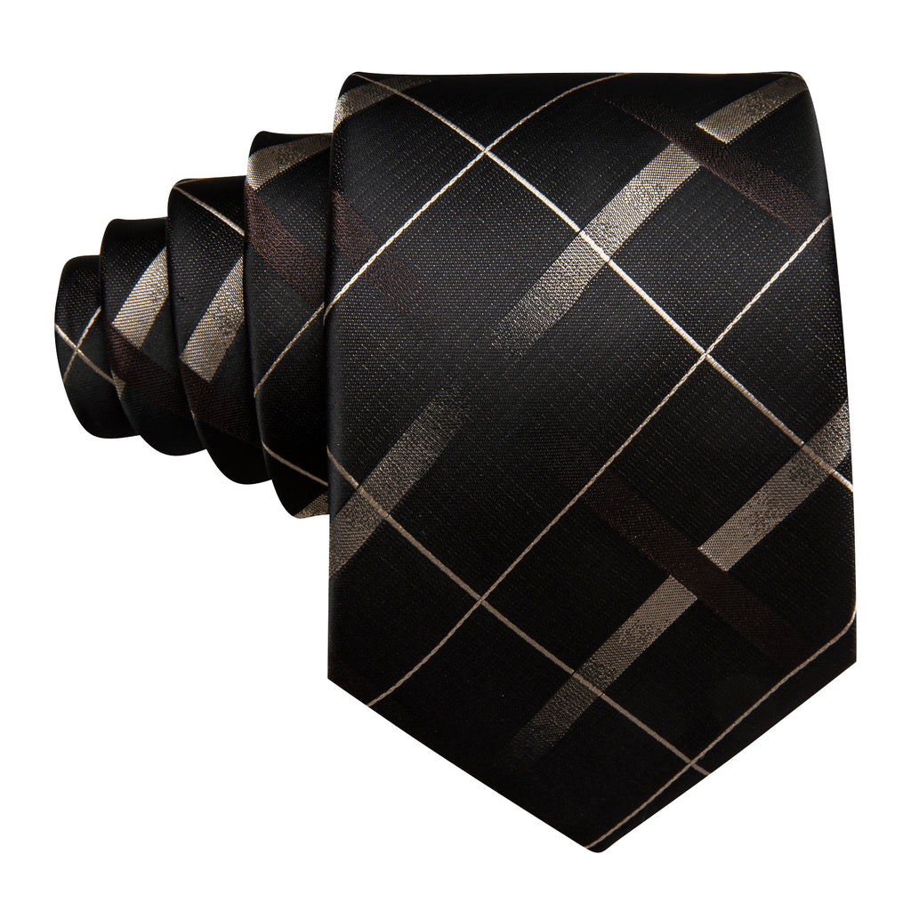 Brown Black Striped Silk Tie, Pocket Square and Cufflinks Set tie sets    - Sophisticated Gentlemen