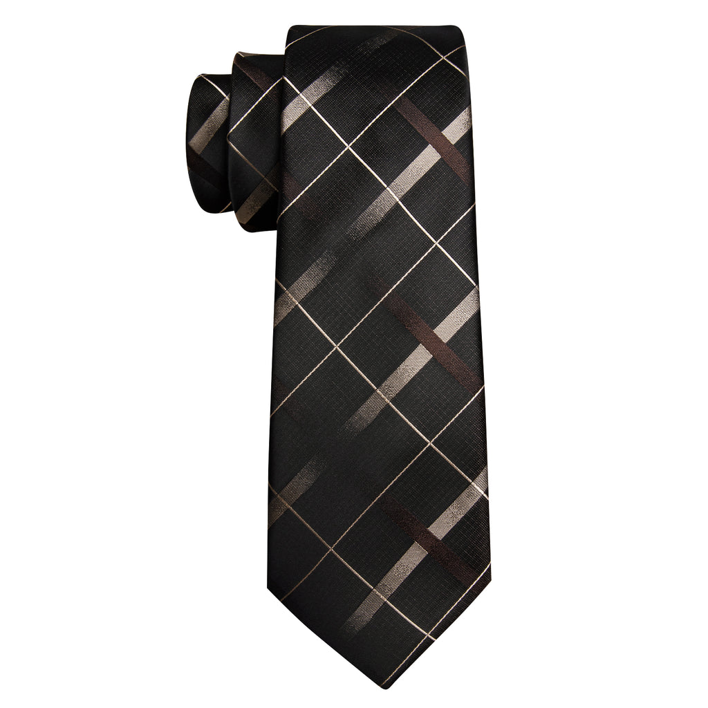 Brown Black Striped Silk Tie, Pocket Square and Cufflinks Set tie sets    - Sophisticated Gentlemen