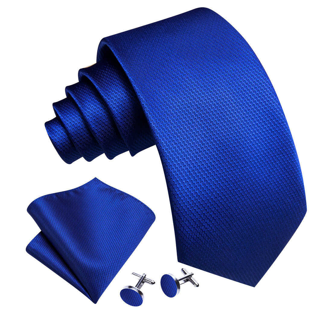 Cobalt Blue Solid Silk Tie, Pocket Square and Cufflinks Set tie sets    - Sophisticated Gentlemen