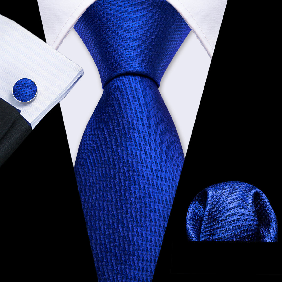 Cobalt Blue Solid Silk Tie, Pocket Square and Cufflinks Set tie sets    - Sophisticated Gentlemen