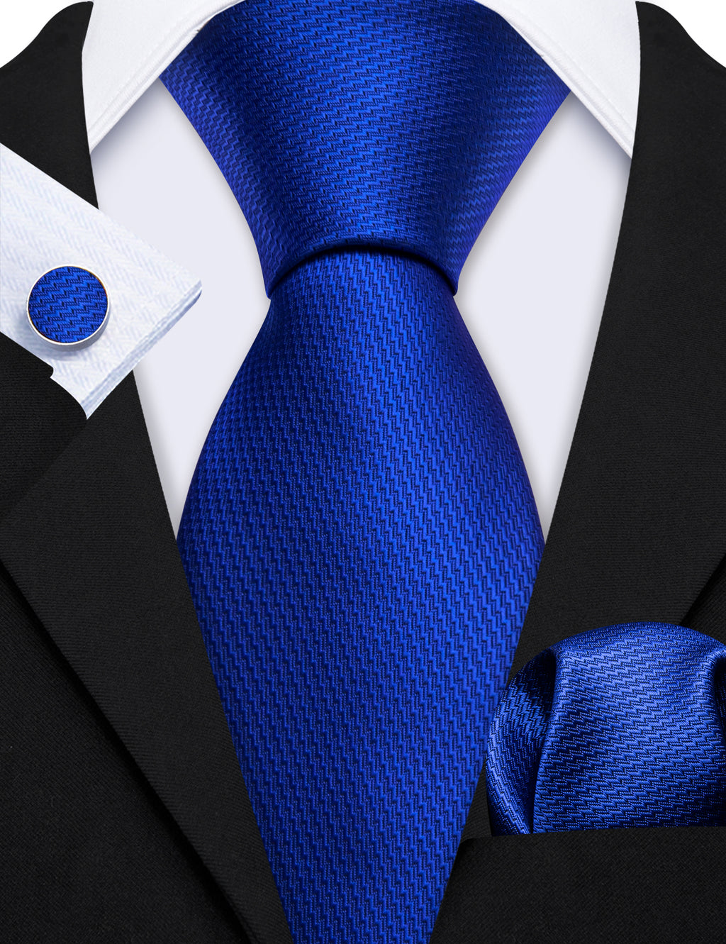 Cobalt Blue Solid Silk Tie, Pocket Square and Cufflinks Set tie sets    - Sophisticated Gentlemen