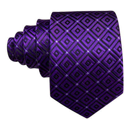 Purple Hyacinth Plaid Silk Tie, Pocket Square and Cufflinks Set tie sets    - Sophisticated Gentlemen